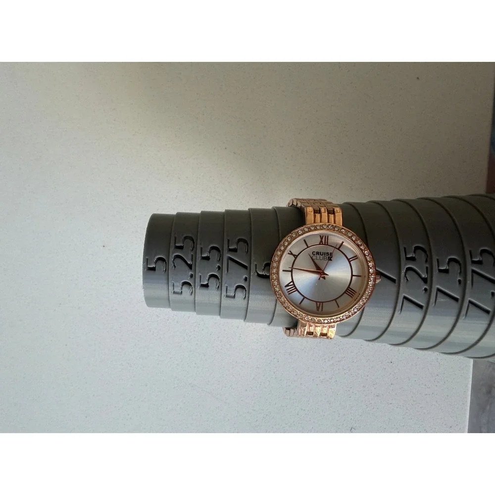 Cruise Club Rose Gold Tone Rhinestone Bezel Roman Numeral Link Bracelet Watch